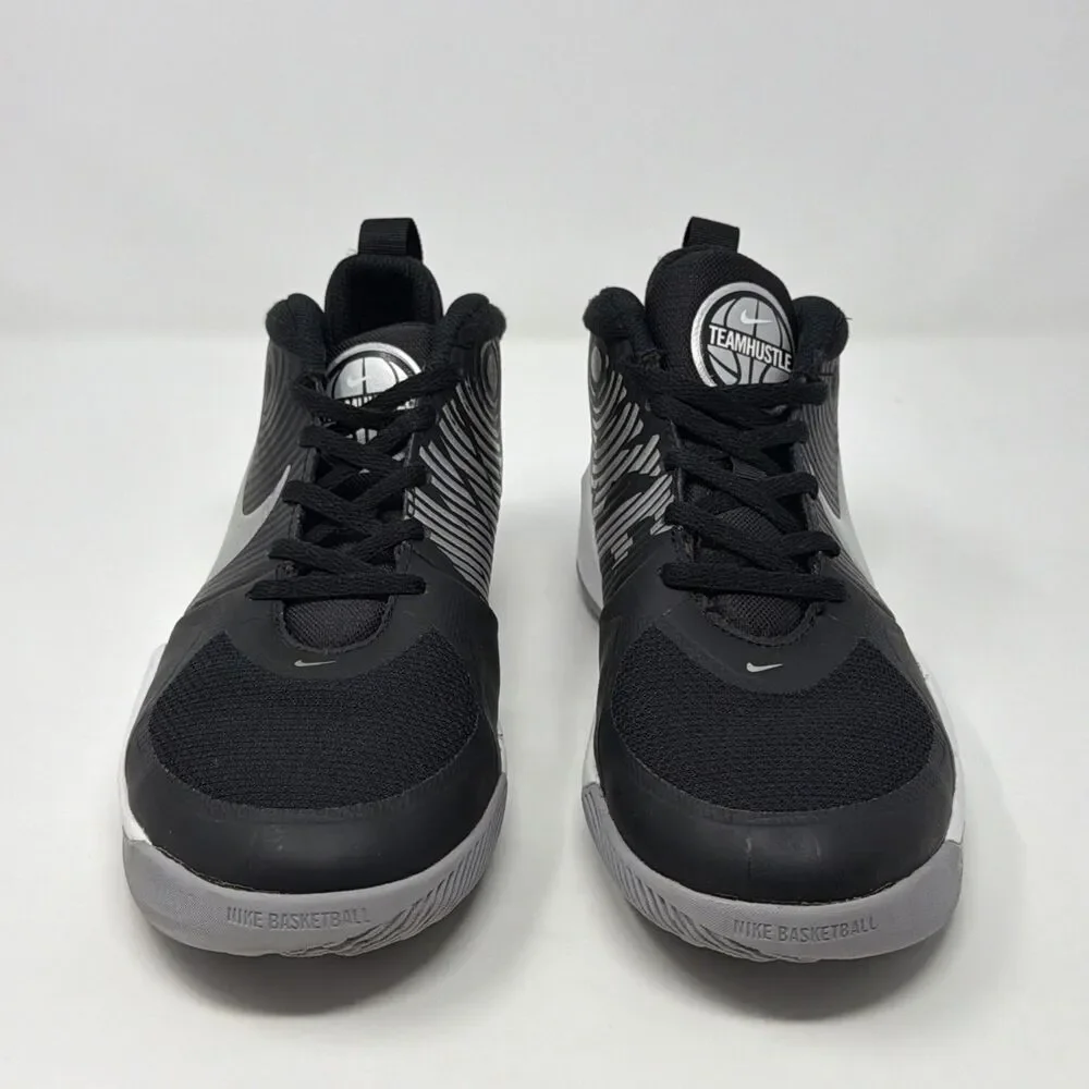Nike Team Hustle D9 Youth Sneakers Black Silver Basketball Shoes Size 4Y